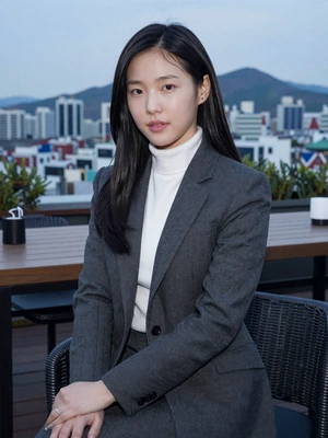 Soo-Jin, 31, Korean woman from Seoul at rooftop lounge