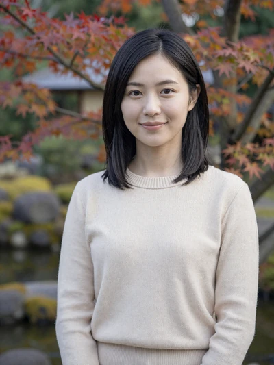 Yuki, 29, Japanese woman from Osaka in a tranquil Japanese garden
