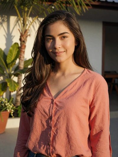 Angelica, 26, Filipino woman from Cebu City smiling on sunlit terrace