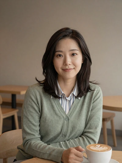 Soo-Min, 29, Korean woman from Incheon at minimalist coffee shop