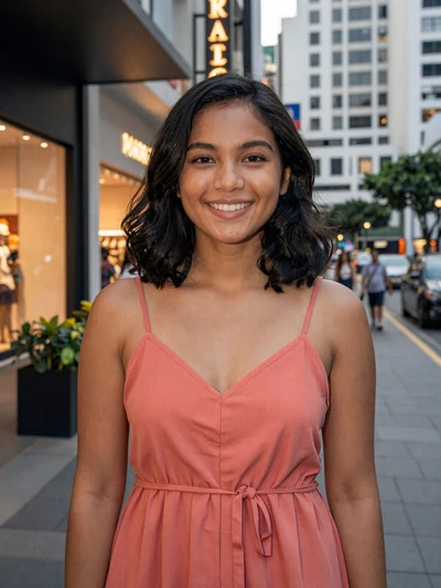 Maricel, 25, Filipina woman from Manila smiling in modern shopping district