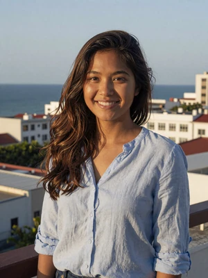 Rosalie, 26, Filipina woman from Cebu City smiling on rooftop terrace