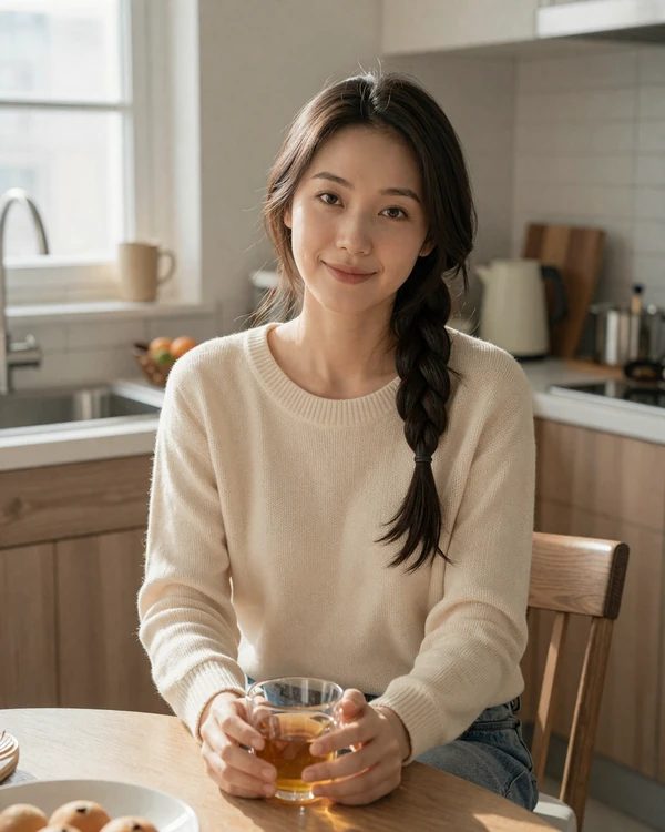 Asian woman enjoying morning tea - genuine profile on HBDragons dating platform